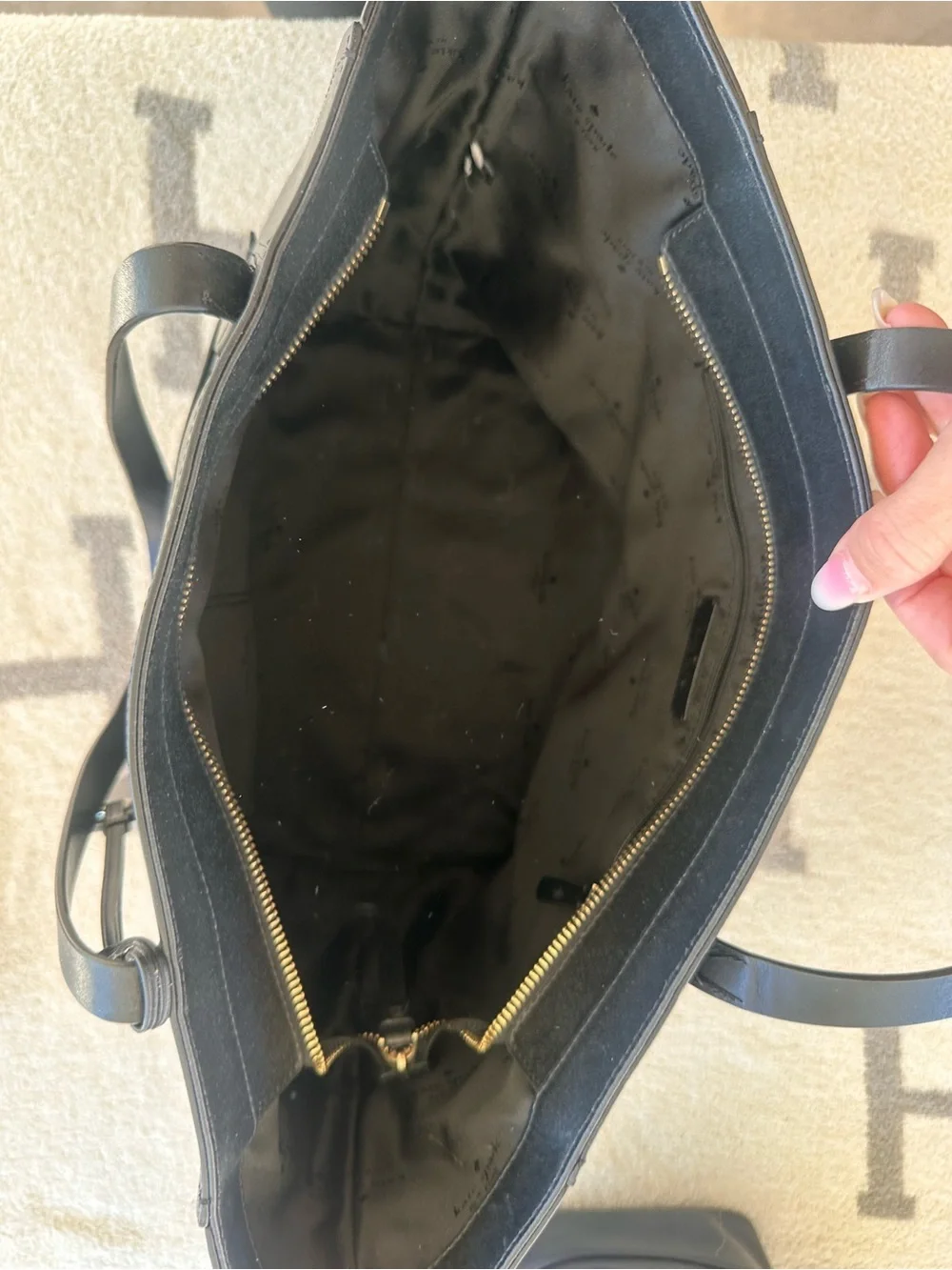 kate spade Black Leather Laptop Tote with Front Pocket